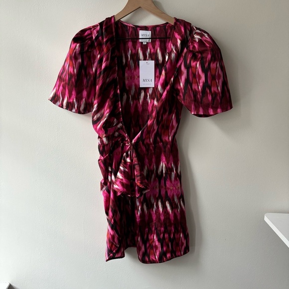 MISA Los Angeles Women's Pink Satin Draped Faux Wrap Mini Dress Size S‎ $370 - Picture 5 of 10